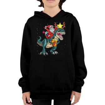Santa Riding Dinosaur T Rex Christmas Party Kids Boys Xmas V7 Youth Hoodie - Thegiftio UK
