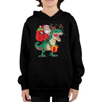 Santa Riding Dinosaur T Rex Funny Christmas Kids Boys Gifts Youth Hoodie - Thegiftio UK