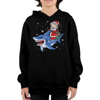 Santa Riding Shark Funny Christmas Pajamas For Boys Girls Youth Hoodie - Thegiftio UK