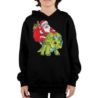 Santa Riding Triceratops Dinosaur Christmas Boys Xmas Squad V2 Youth Hoodie - Thegiftio UK