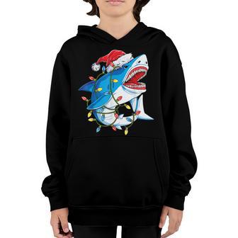 Santa Shark Christmas Lights Sharkmas Tree Xmas Boys Men V2 Youth Hoodie - Thegiftio UK