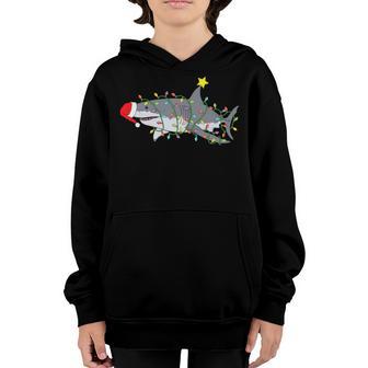 Santa Shark Christmas Lights Sharkmas Tree Xmas Boys Men Youth Hoodie - Thegiftio UK