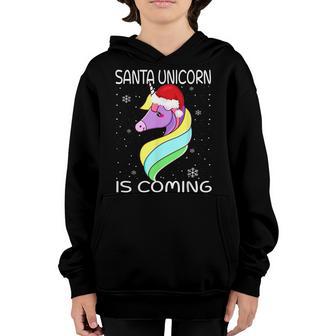 Santa Unicorn Is Coming Santa Hat Christmas Pajama For Girls V2 Youth Hoodie - Thegiftio UK