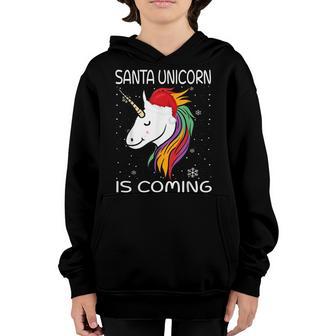 Santa Unicorn Is Coming Santa Hat Christmas Pajama For Girls Youth Hoodie - Thegiftio UK