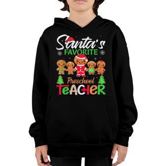 Santas Favorite Preschool Teacher Funny Christmas Lights Youth Hoodie - Thegiftio UK
