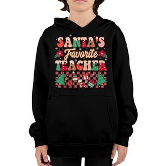 Santas Favorite Teacher Groovy Retro Christmas Boys Girls Youth Hoodie - Thegiftio UK