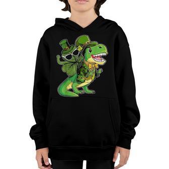 Shamrock Riding T Rex St Patricks Day Boys Girls Kids Youth Hoodie - Seseable