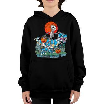 Skeleton Riding Mummy Dinosaur T Rex Halloween Costume Kids Youth Hoodie - Thegiftio UK