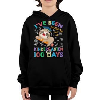Sloth Hanging Out In Kindergarten Student 100 Days Of School Youth Hoodie - Thegiftio UK
