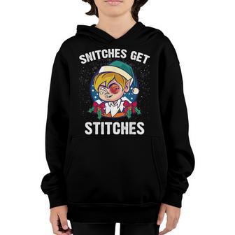 Snitches Get Stitches Elf Boy Snitched To Santa Claus Xmas Youth Hoodie - Thegiftio UK