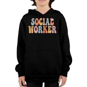 Social Worker Retro Groovy Vintage Happy First Day Of School Youth Hoodie - Thegiftio UK