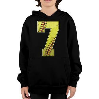 Softball Seventh 7Th Birthday Boy Girl 7 Seven Years Old Youth Hoodie - Thegiftio UK