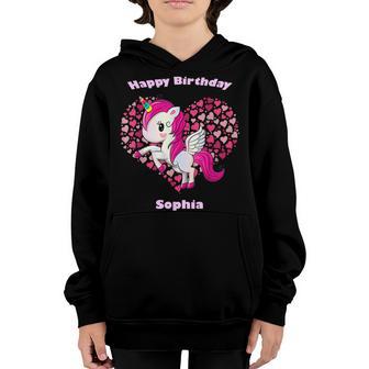 Sophia Unicorn Name Happy Birthday Girl Bday Party Youth Hoodie - Thegiftio UK
