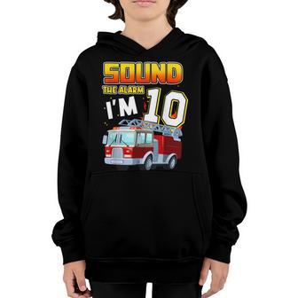 Sound The Alarm Im 10 Birthday Boy Fire Truck Fireman Kid Youth Hoodie - Thegiftio UK