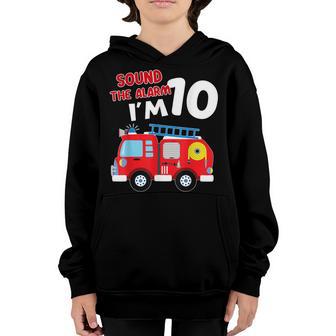Sound The Alarm Im 10 Birthday Boy Fire Truck Fireman Kid Youth Hoodie - Thegiftio UK