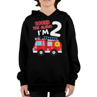 Sound The Alarm Im 2 Birthday Boy Fire Truck Fireman Kid Youth Hoodie - Thegiftio UK
