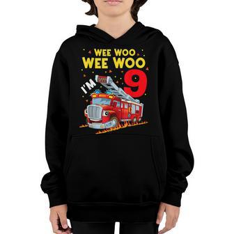 Sound The Alarm Im 9 Birthday Boy Fire Truck Fireman Kid Youth Hoodie - Thegiftio UK