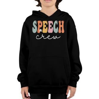 Speech Crew Retro Groovy Vintage Happy First Day Of School Youth Hoodie - Thegiftio UK