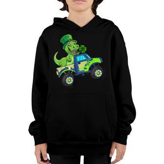St Patricks Day Cute Dinosaur Monster Truck Gift Kids Boys Youth Hoodie - Seseable