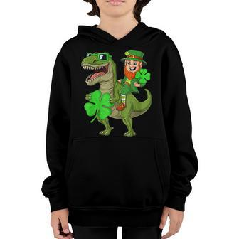 St Patricks Day Leprechaun Riding T Rex Funny Dino Boys Kids Youth Hoodie | Seseable CA