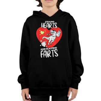 Stealing Hearts And Blasting Farts Funny Quote Kids Men Dino Youth Hoodie - Thegiftio UK