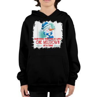 Surviving Preschool Life One Meltdown At A Time Snowman V2 Youth Hoodie - Thegiftio UK