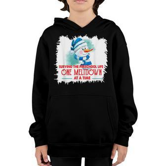 Surviving Preschool Life One Meltdown At A Time Snowman Youth Hoodie - Thegiftio UK