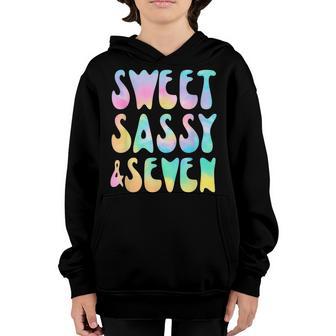 Sweet Sassy And Seven 7Th Birthday Girl Tie Dye 7 Year Old Youth Hoodie - Thegiftio UK