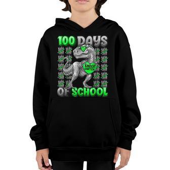 T Rex 100 Days Of School Kindergarten 100 Days Smarter Boys V2 Youth Hoodie - Thegiftio UK