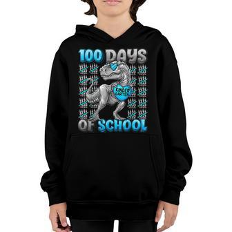 T-Rex 100 Days Of School Kindergarten 100 Days Smarter Boys Youth Hoodie - Thegiftio UK