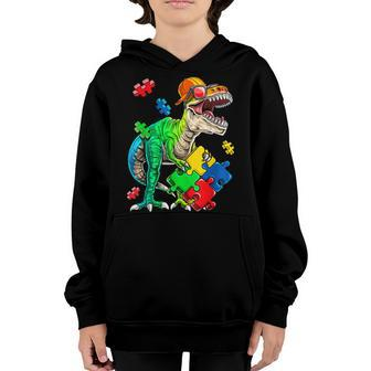 T Rex Dinosaur Autism Awareness Puzzle Piece Gifts For Kids Youth Hoodie | Mazezy