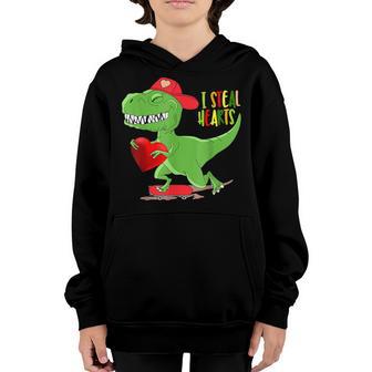 T-Rex Valentines Day Dinosaur I Steal Hearts Boys Girls Youth Hoodie - Thegiftio UK