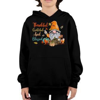 Thankful Grateful And Blessed Gnome Thanksgiving Women Kids Youth Hoodie - Thegiftio UK
