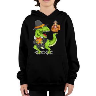 Thanksgiving Day Boys Dinosaur T Rex Turkey Funny Youth Hoodie - Thegiftio UK