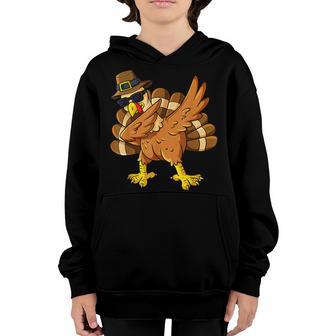 Thanksgiving Day Dabbing Turkey Pilgrim Boys Girls Kids V7 Youth Hoodie - Thegiftio UK