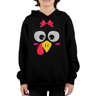 Thanksgiving Day Turkey Face Girl Red Bow Costume Funny Youth Hoodie - Thegiftio UK