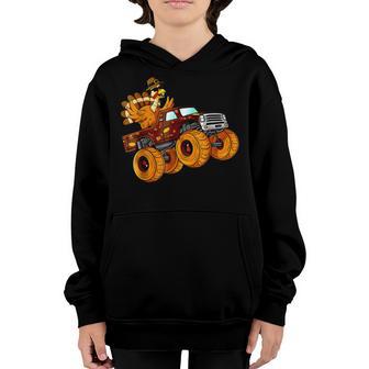 Thanksgiving Funny Turkey Riding Monster Truck Boys Kids Youth Hoodie - Thegiftio UK