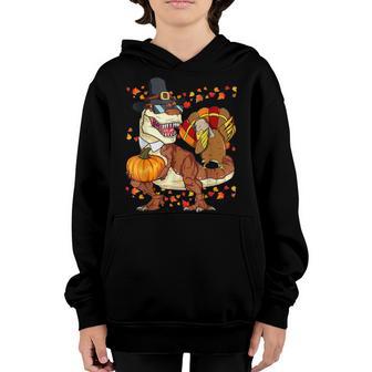 Thanksgiving T Rex Dinosaur Dabbing Turkey Boy Youth Hoodie - Thegiftio UK