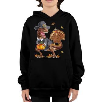 Thanksgiving T Rex Dinosaur Gift Dabbing Turkey Kids Mens Youth Hoodie - Thegiftio UK