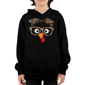 Thanksgiving Turkey Face Leopard Print Glasses Women Girls V2 Youth Hoodie - Thegiftio UK