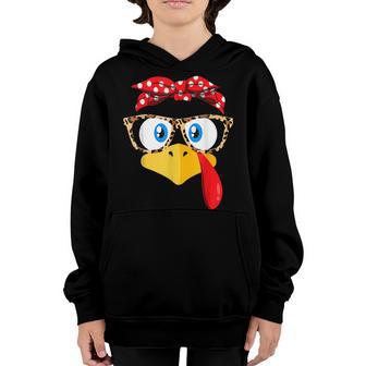 Thanksgiving Turkey Face Leopard Print Glasses Women Girls V6 Youth Hoodie - Thegiftio UK