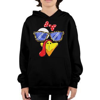 Thanksgiving Turkey Face Leopard Print Glasses Women Girls V8 Youth Hoodie - Thegiftio UK