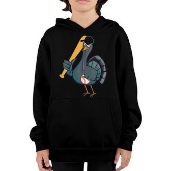 Thanksgiving Turkey Play Baseball Men Kids Boys Baseball V3 Youth Hoodie - Thegiftio UK