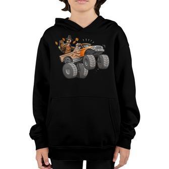 Thanksgiving Turkey Riding Monster Truck Boys Kids Youth Hoodie - Thegiftio UK