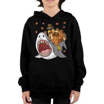 Thanksgiving Turkey Riding Shark Funny Toddler Boys Kids Youth Hoodie - Thegiftio UK