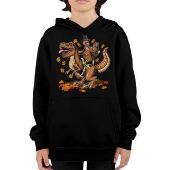 Thanksgiving Turkey Riding T Rex Dinosaur Toddler Boys Kids V2 Youth Hoodie - Thegiftio UK
