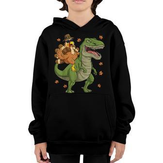 Thanksgiving Turkey Riding T Rex Dinosaur Toddler Boys Kids V3 Youth Hoodie - Thegiftio UK