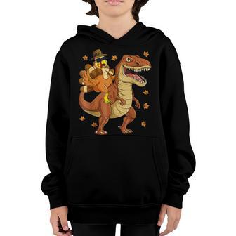 Thanksgiving Turkey Riding T Rex Dinosaur Toddler Boys Kids V4 Youth Hoodie - Thegiftio UK