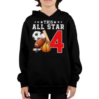 This Star Is 4 Years Old For Boy Kids Birthday Sport Party Youth Hoodie - Thegiftio UK