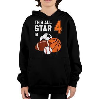 This Star Is 4 Years Old For Boy Kids Birthday Sport Party Youth Hoodie - Thegiftio UK